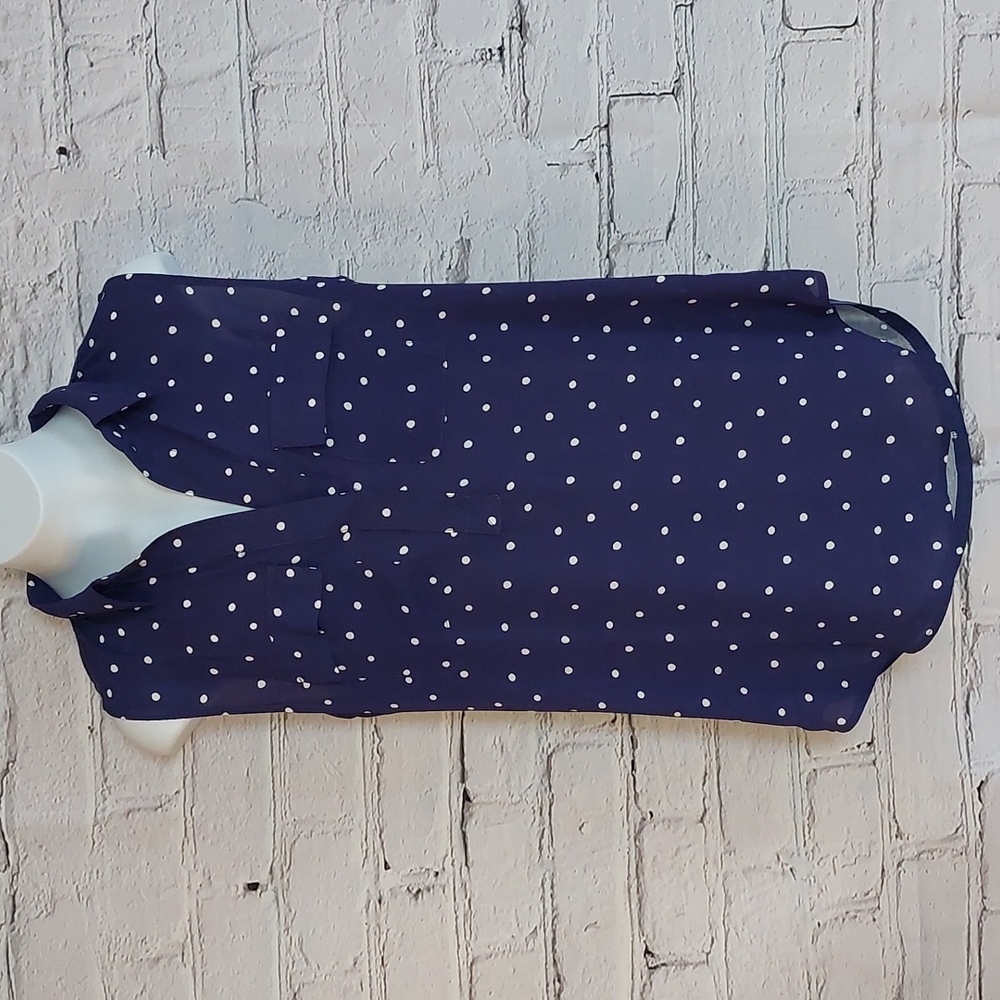 Navy Blue w White Polka Dot Loft Classic Sleeveless Polo Top XS